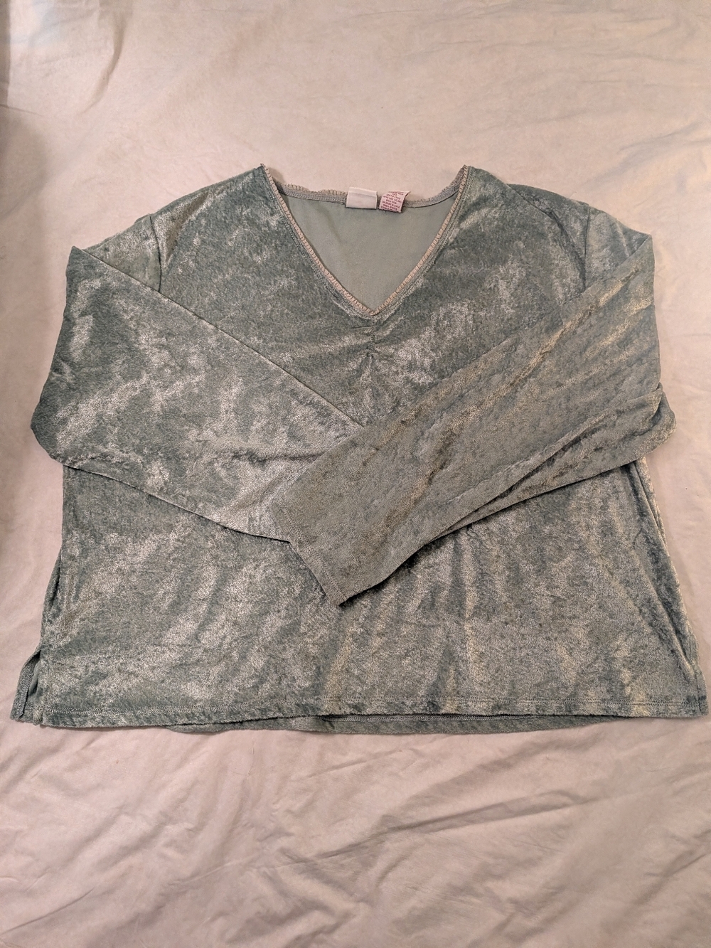 Sage Green Vintage Long Sleeve Crushed Velvet Cropped Top XXL Like New